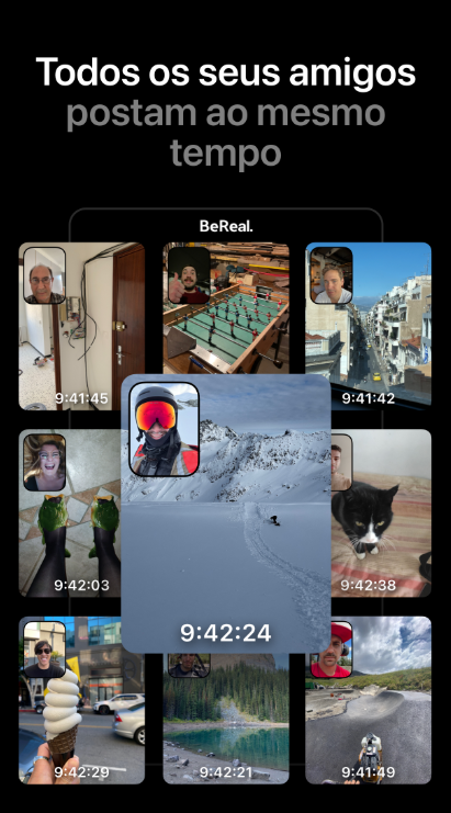 Exemplos de como as imagens postadas pelos amigos aparecem dentro do BeReal.