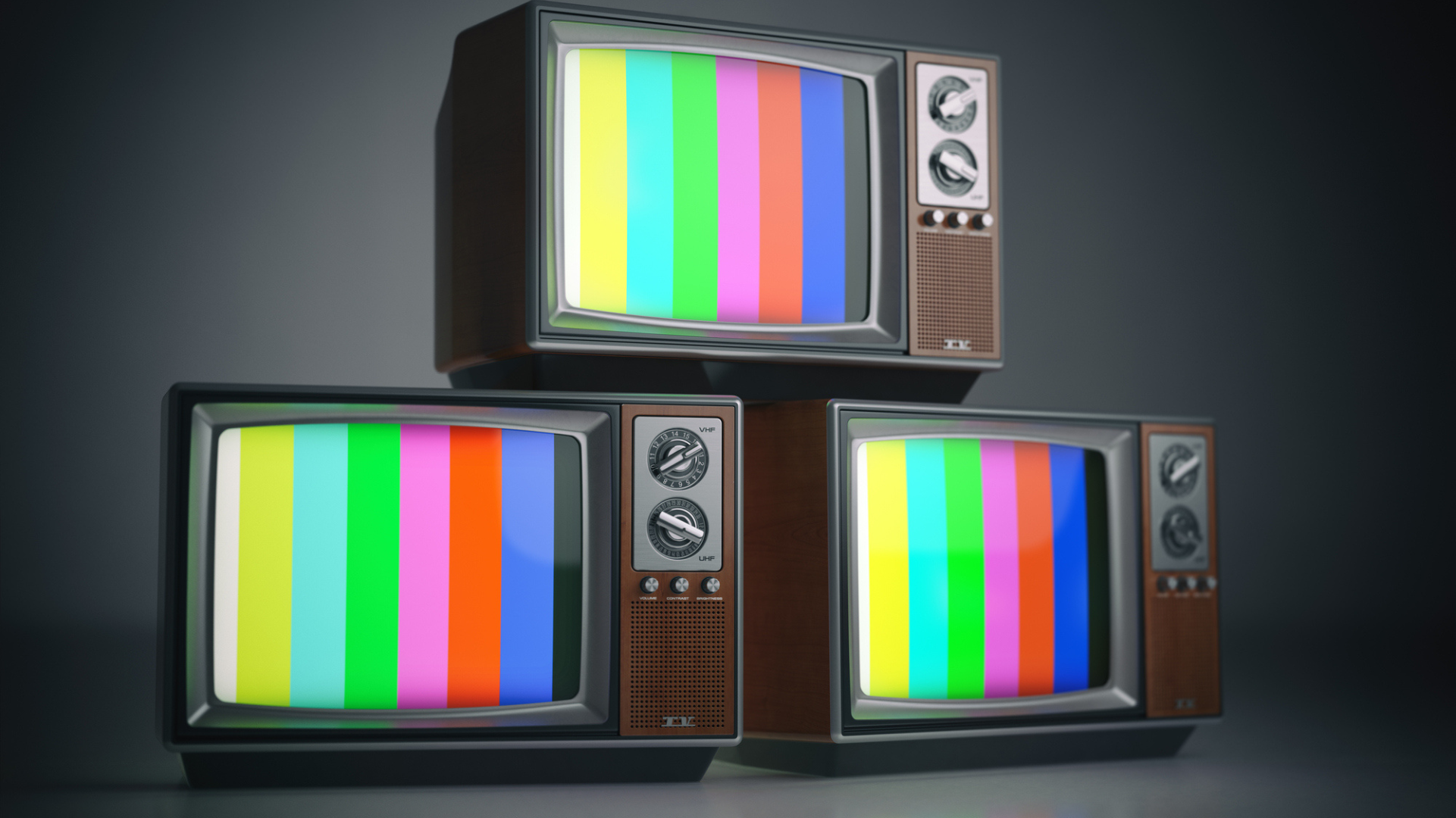 Nesta imagem podemos ver três TVs, representando a publicidade na TV aberta.