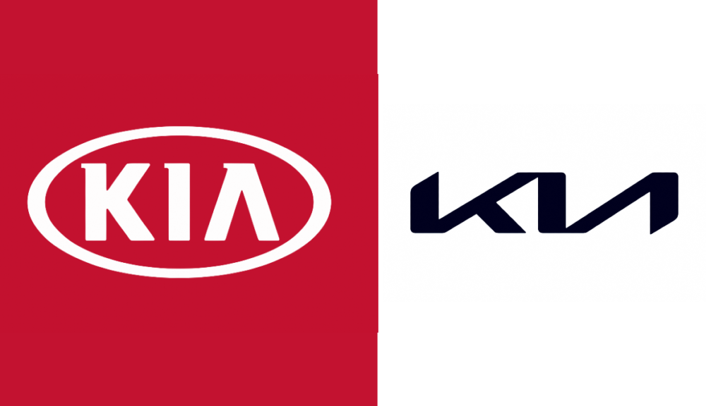 Nesta imagem podemos ver o antes e depois do rebranding da Kia.