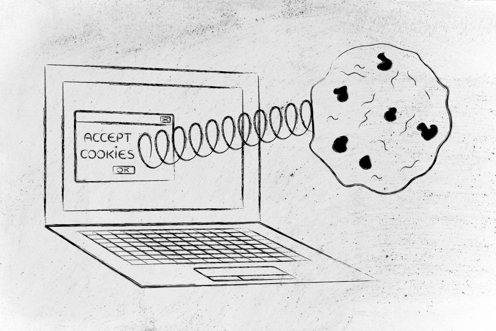 Cookies que vem da tela do laptop em um navegador. O fim dos cookies de terceiros pode ser uma alternativa à publicidade de cookies primários.