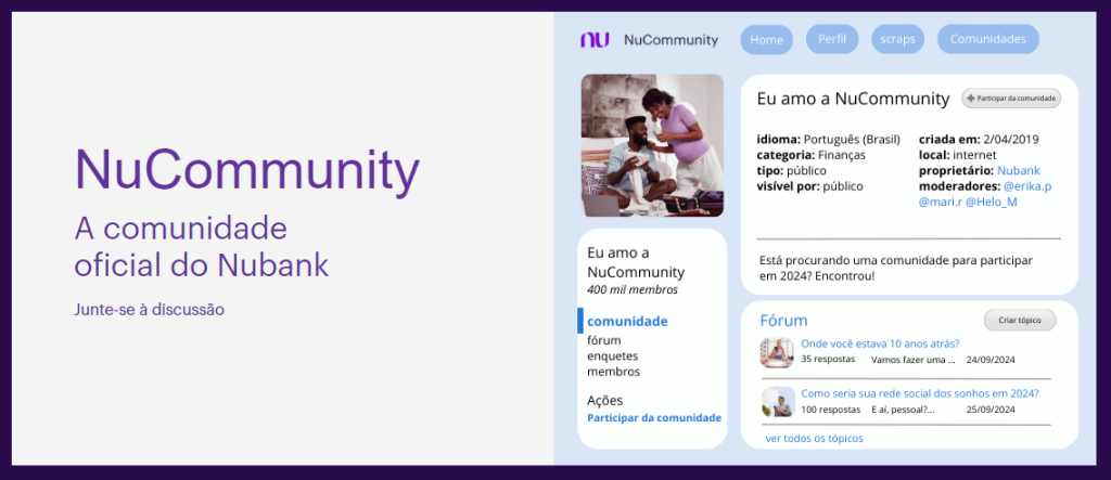 Página inicial do "NuCommunity", a comunidade oficial do nubank.