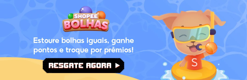 Imagem do jogo "Shopee bolhas", que fica dentro do aplicativo e incentiva os usuários a permanecerem lá e torcarem as moedas por prêmios.