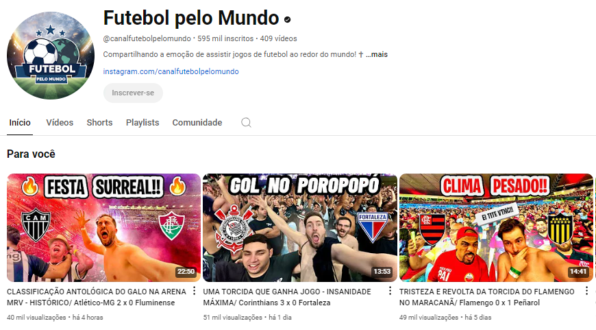 Canal do @futebolpelomundo no YouTube.