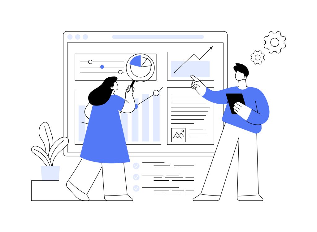 Seo analytics equipe de análise ilustração vetorial conceito.