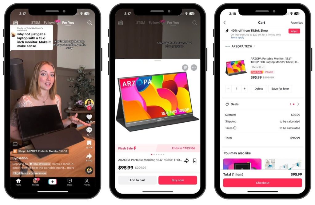 Inteface do TikTok Shop dos Estados Unidos.