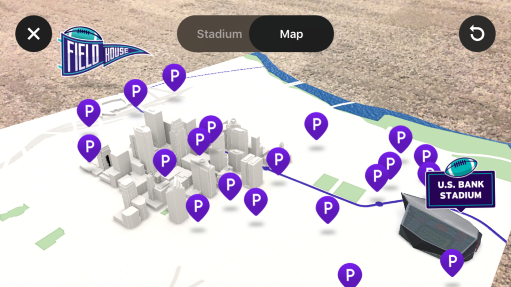 Uma imagem de exemplo que mostra a visão do mapa da região ao redor do estádio.