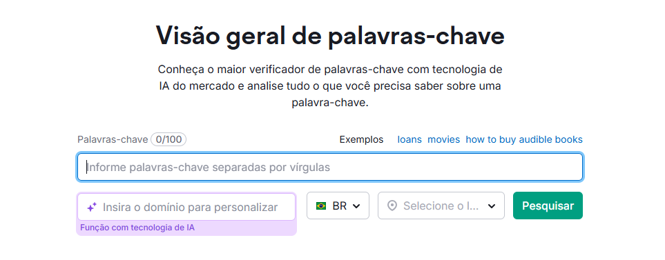 Imagem da página do "relatório geral das palavras-chaves" na SEMrush.