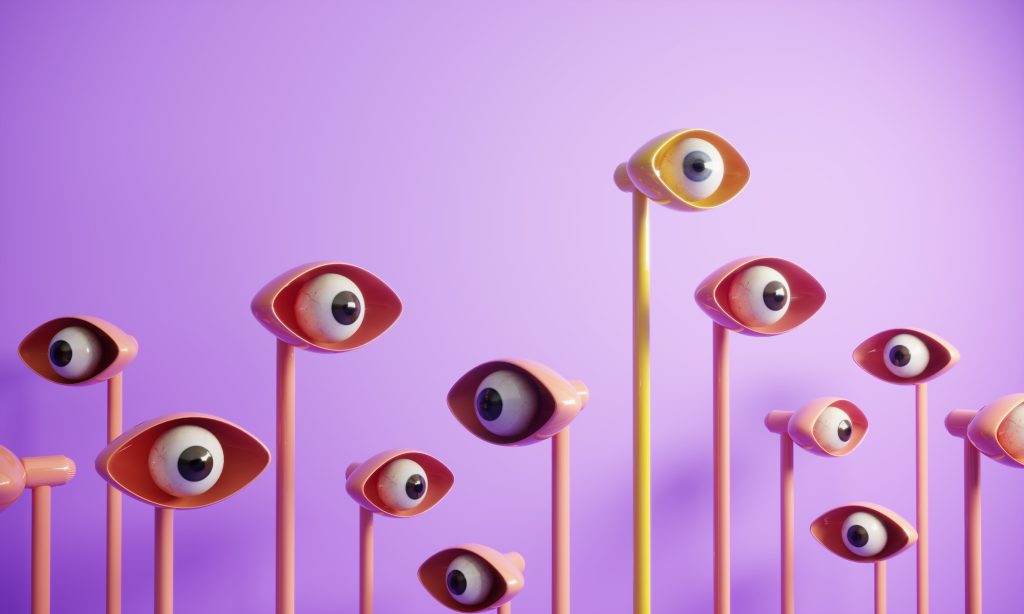Olhos abstratos olhando ao redor. Um exemplo de marketig do absurdo.