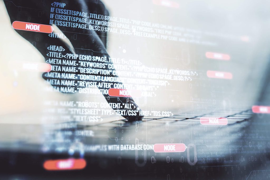Multiexposição de desenho gráfico abstrato com as mãos digitando no teclado do computador em fundo, o que representa o poder da curadoria que o algortimo entrega.