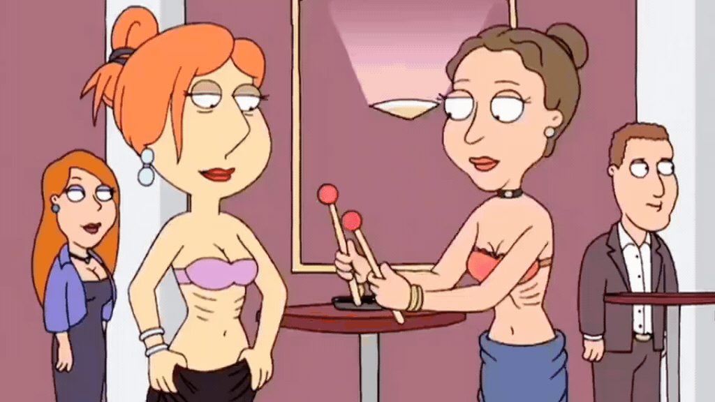 Cena da animação Family Guy mostrando a personagem Lois Griffin e outra mulher magras vestindo tops, satirizando a busca por padrões estéticos e a popularização do Ozempic.   